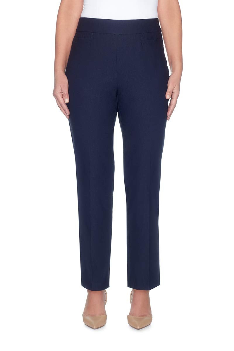 Alfred Dunner Womens Petite Classic Allure Fit Proportioned Pant with Elastic Comfort Waistband Navy Size 10P - Image 2